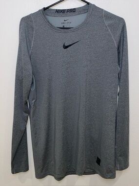 Nike Pro Dri-FIT Slim Long Sleeve Fitness Top Men’s M Gray Stretchy Gym Work Out